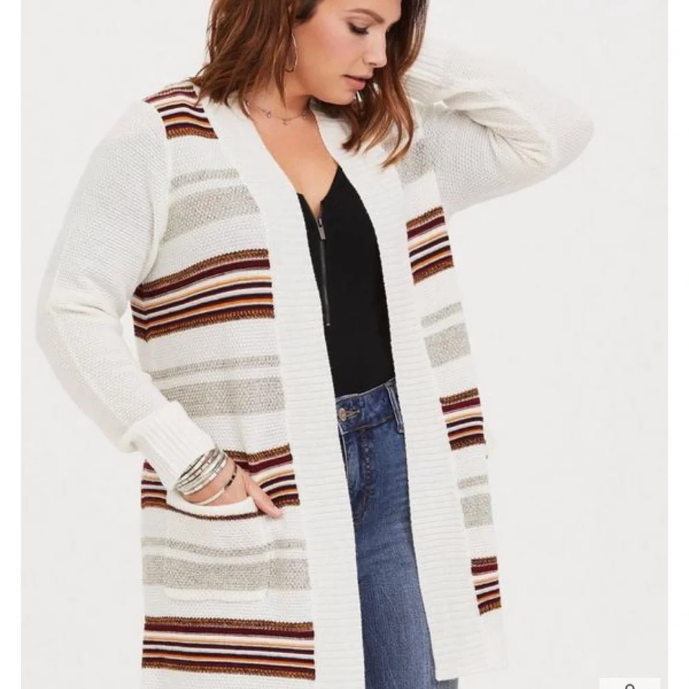 Torrid Ivory Stripe Shawl Knit Cardigan Sweater Open Front Pockets Plus Size 1